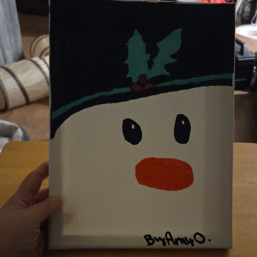 Snowman Canvas Art with Holly Handmade